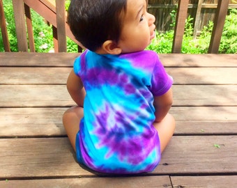 Blue And Purple Tie Dye Baby Onesie + FREE SOCKS