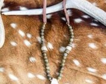 Handmade Beaded Antler Necklace// Elk Antler// Labradorite Beads// Wood Disks// Bone