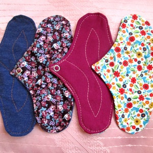 4 pack flowers Panty-Liners~ washable 20cm / 8" cloth pantyliners~ daily use/ light flow period/ tampon backup/ incontience~ natural & eco