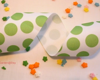 Giant Lime Green Polka Dot Grosgrain Ribbon 1 1/2" x 10 yards
