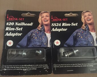 Metal findings. NOS. #20 Nailhead & Rim-Set Adaptor. And SS-34 Rim-Set Adaptor. Sold by piece.