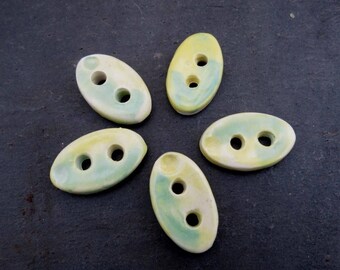 5 Small Oval Yelllow Green Ceramic Buttons