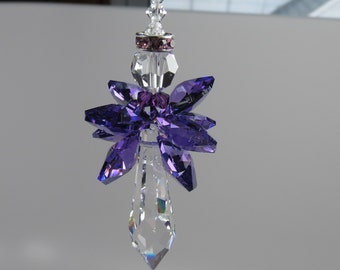 Swarovski Crystal Angel Suncatcher, Guardian Angel, Angel Suncatcher, February Birthstone, Purple Amethyst Angel , Keira's Crystal Creations