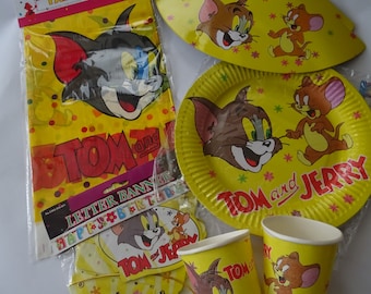 Tom & Jerry Party Decor Birthday Plates Napkins Tablecover Cups Flag Banner