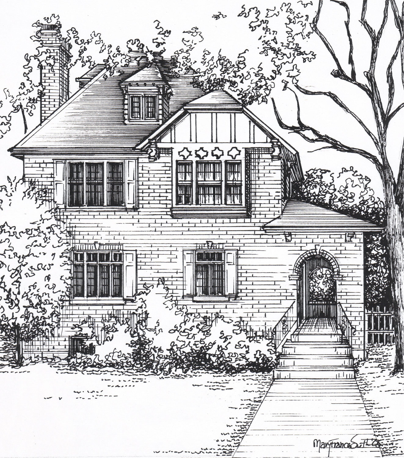 Custom House Sketch hand drawn home portrait in ink