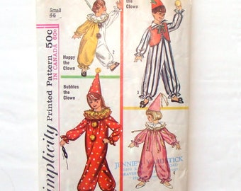 Vintage 1965 Simplicity Toddler Clown Costumes Pattern #6198 - Size Small 4-6 - Cut and Complete