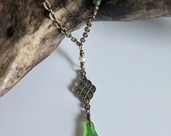 Vibrant Green Beach Glass Pendant Necklace