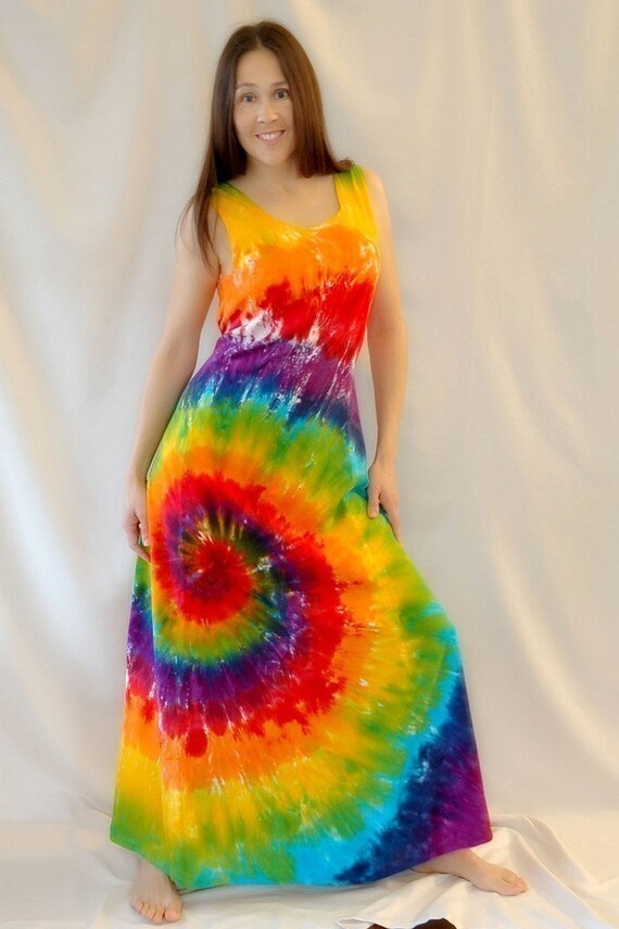  Tie Dye Rainbow Swirl Maxi Dress 