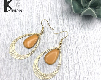 Drops earrings mustard yellow and gold