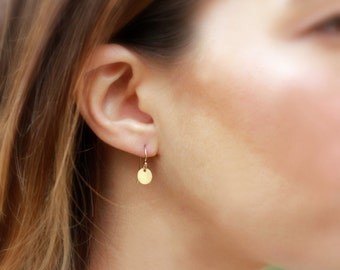 Dainty Disc Earrings, Everyday Earrings, Delicate Gold Dangles, Drop Earrings, Minimal Earrings, 14k Gold Fill, Sterling Silver, Rose Gold