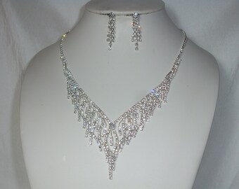 Rhinestone Neckalce Set, Bridal Necklace,Bridesmaid Necklace, Prom Necklace, Pageant Necklace, MOB Jewelry, Quenceanera, Party Necklace Set