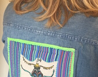 Up-Cycled, Eco Friendly, appliquéd women's denim Shirt