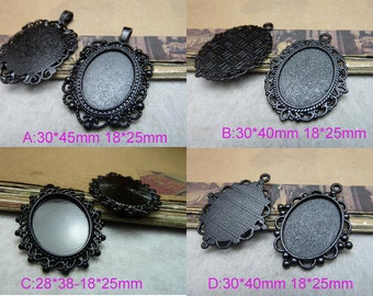 20pcs inner 18x25mm Oval Black Cameo Cabochon Base Setting charm Pendants B18x25
