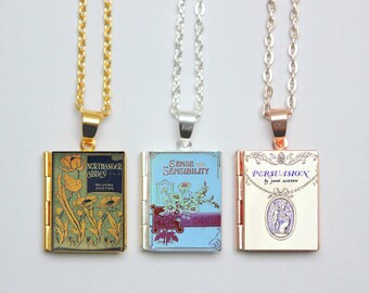 Vintage Jane Austen Book Locket Charms. Book Charm. Pride and Prejudice Necklace. Austen Jewelry. Literary Gift. Literary Wedding Book Lover