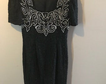 Vintage black beaded dress size small
