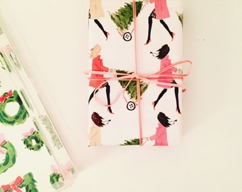 Christmas Wrapping Paper: Tree Toting Girls