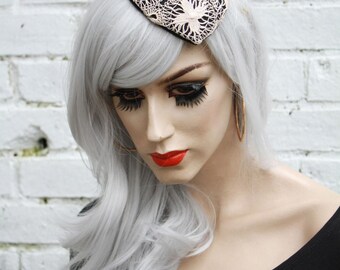 Vintage Handmade Lace Brown Feather Tear Drop Hat