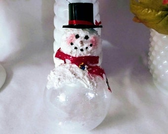 Save 25% Off Now Vintage Snowman Ornament, Glass Snowman Christmas Decor, Flocked Snowman Tree Ornament Glass Bulb Snowman Ornament Snowman