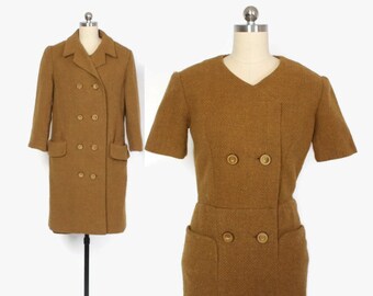 Vintage 60s NINA RICCI SET / 1960s Designer Wool Tailored Dress & Jacket 2 Piece Set S