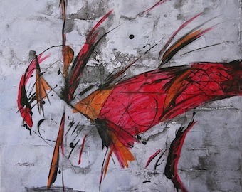 Large Abstract Acrylic Painting Red Painting Orange Painting Grey Painting Modern Art Contemporary Art