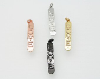 CZ Micro Pave 10x50mm LOVE Braille Pendant with CZ Bail
