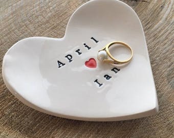 Personalised ceramic ring dish, handmade jewellery dish, wedding gift, engagement gift, wedding favour, personalised gift, birthday gift