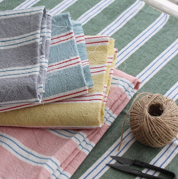 Cotton & Linen Mixture Stripe Fabric by the yard 55 wide