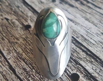 Turquoise and solid sterling silver saddle ring size 9.5-10, boho ring, bohemian style silver ring, sterling silver ring, artisan, RTS