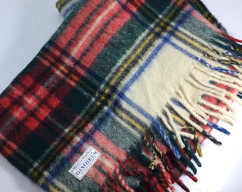 Gimbels wool, wool throw, wool blanket, tartan, plaid, made in england, red and green, check, warm, rustic modern, gift, cabin decor ,