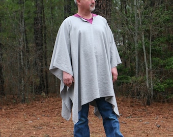 Grey or Natural Linen Blend VNeck Poncho Make My Day Clint Eastwood Style Big & Tall