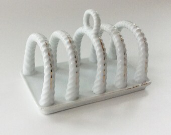 Antique White China Toast Rack, Toast Caddie (or Desk Organizer), Vintage
