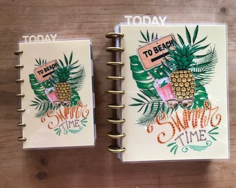 Summer, tropical happy planner covers. Beach, pineapple, girl, floral theme. Cover available for mini and classic happy planner.