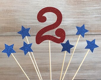 Glitter Age Number Cake Topper Set. Birthday Age Glitter Cake Topper. Birthday Age And Stars Cake Topper. Custom Colors.