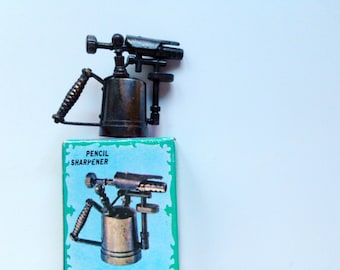 Vintage Die Cast Metal Blow Torch Pencil Sharpener 1970s NIB