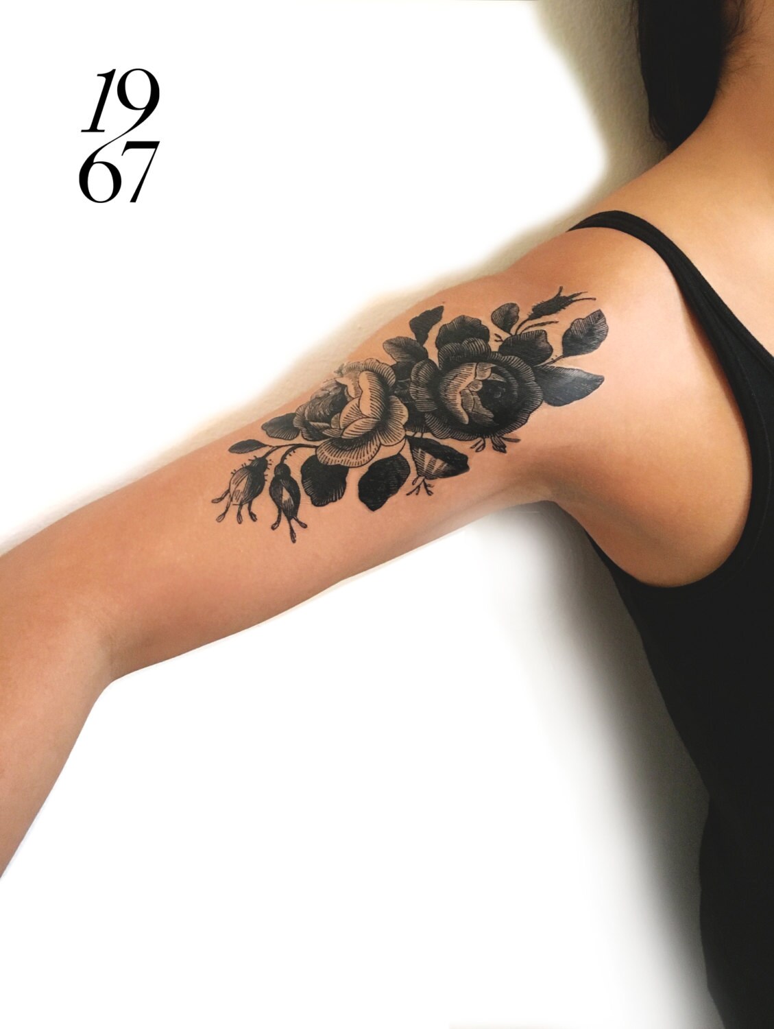 Tatouage Rose Noir Et Blanc Tatouage temporaire: paire de roses en noir et blanc