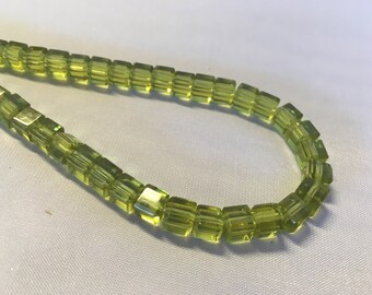 1 Strand Grass Green Glass Cube Beads 5mm x 5mm Glass Dice Beads D0342