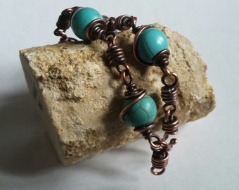 Turquoise Bead and Coil Bracelet
