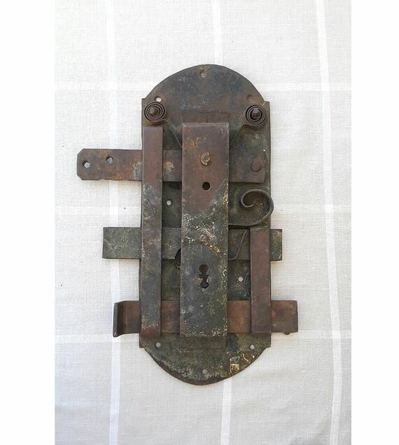 Antique Door Lock Hand Forged Iron Large Door Latch Lock Door Antique door lock Hand forged iron large door latch lock Door hardware Rustic home decor Industrial Collectible Rusty Salvaged Door bolt from ... - Antique Door Lock Hand Forged Iron Large Door Latch Lock Door
