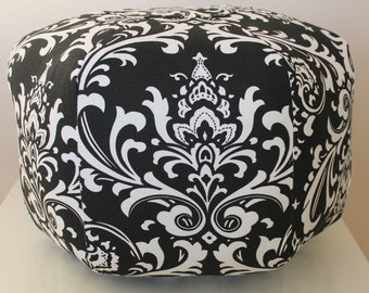 Damask Floor pouf, Floor pillow, foot stool, Moroccan pouf, Floor cushion, Ottoman Pouf, Black Damask