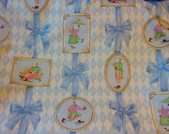 Forget Me Not Kid Sheep Blue Cotton Printed Fabric, Home Decor Decorative