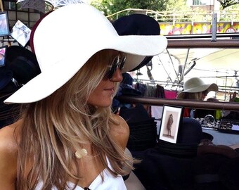 Ecru Luxe Floppy Hat in 100 percent wool felt with tonal grosgrain ribbon