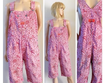 Pink red short overalls dungarees Cimarron folk art girls/womens shorts dungarees overalls small see measurements below
