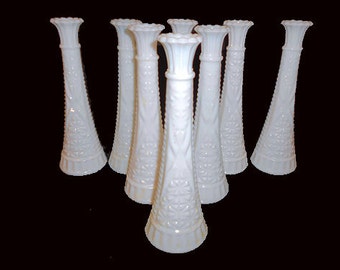 8 Vintage Milk Glass Bud Vases Instant Collection Rustic Wedding Centerpiece