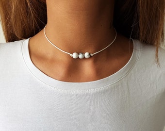White Howlite, Howlite Choker, Gemstone Choker, Boho Choker, Bohemian Choker, Thin White Choker, Howlite Bead Choker, Cute Choker, White