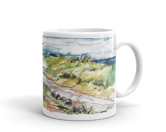 Watercolor Art Mug "A day in the dunes". Sketch Print, Fine Art Print, Art Mug, Summer Decor, Landscape Print, Gift for Teacher, Relaxing