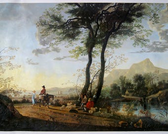 A Road near a River - Aelbert Cuyp hand-painted oil painting reproduction,conversation with sheep,figures in landscape,classic home decor