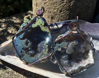 Rainbow Druzy Wire Wrapped Pendant