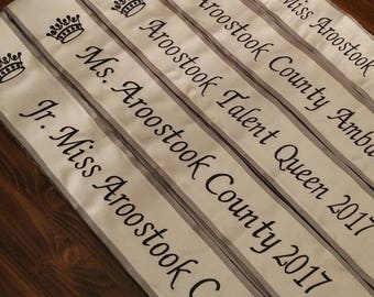 Custom Embroidered Sash with Script font
