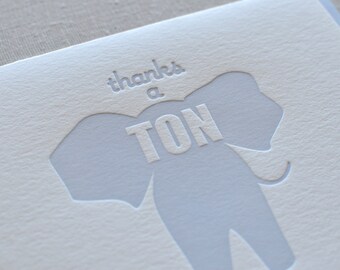 Thanks a Ton Elephant Letterpress Card & Envelope