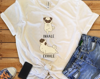 Inhale Exhale Pug Yoga T-shirt, Heather Dog lovers Tshirt, Funny Dog Tee Shirts, Yoga lover Dog Lovers gift, Pug Gifts